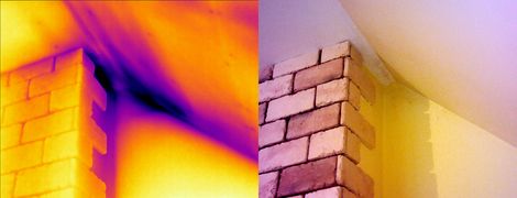 Даже если проход дымохода через потолок надлежащим образом герметичен и отсутствует отвод теплого воздуха из отапливаемого помещения на холодный чердак, могут существовать значительные тепловые мосты, вызывающие явное охлаждение потолка и стен вокруг дымохода